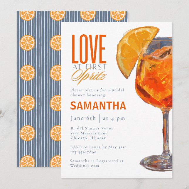 Convite de Chá de Noiva Love at First Spritz (Frente/Verso)
