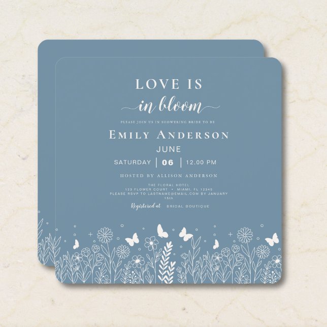 Convite de Chá de Noiva Love Is in Bloom Dusty Blu (Criador carregado)