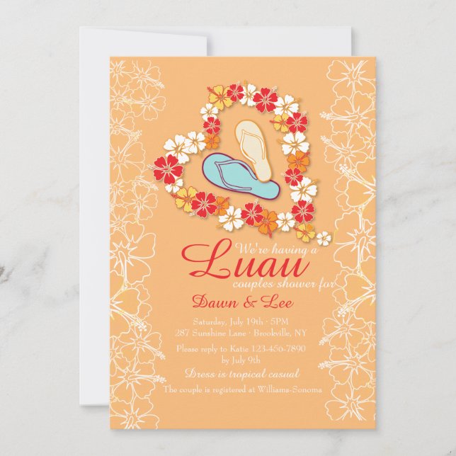 Convite de Chá de Noiva Luau de Amor Aloha (Frente)