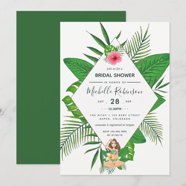Convite de Chá de Noiva Luau Havaiano Aloha (Frente/Verso)