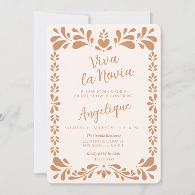 Convite de Chá de Noiva Mexicano Viva La Novia (Frente)