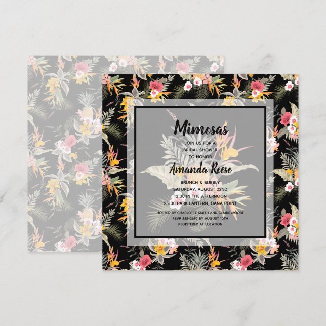Convite de Chá de Noiva Mimosas Brunch e Bubbly (Frente/Verso)