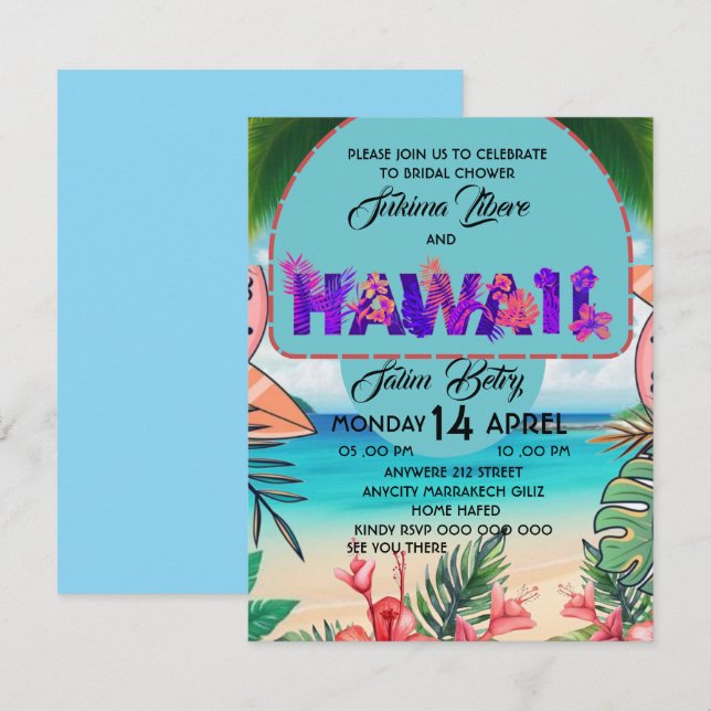 Convite de Chá de Noiva na Praia Modelo , Tropica (Frente/Verso)