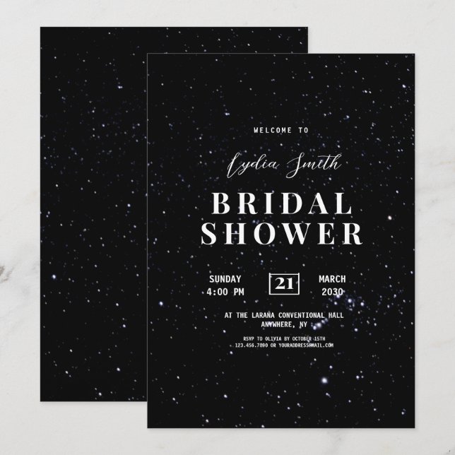 Convite de Chá de Noiva Noite Estrelada Celestial (Frente/Verso)
