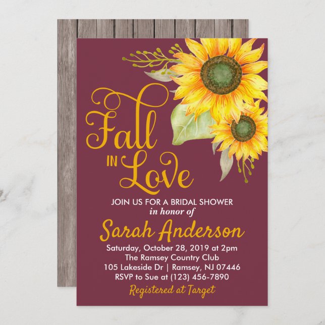 Convite de Chá de Noiva - Outono - Girassóis (Frente/Verso)