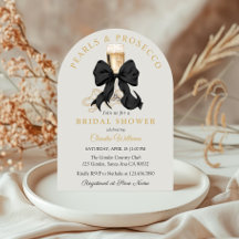 Convite de Chá de Noiva Pearls Prosecco Black Bow
