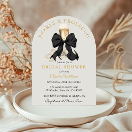 Convite de Chá de Noiva Pearls Prosecco Black Bow