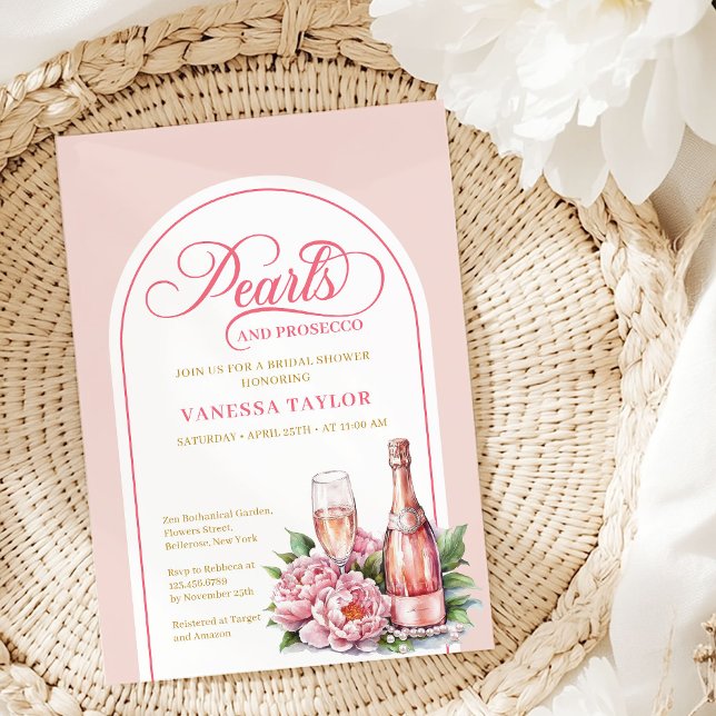 Convite de Chá de Noiva Pérolas Chic e Prosecco (Chic Pearls and Prosecco Bridal Shower Card)