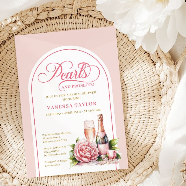 Convite de Chá de Noiva Pérolas Douradas Rosa Eleg (Elegant Blush Gold Pearls Bridal Shower Invite)