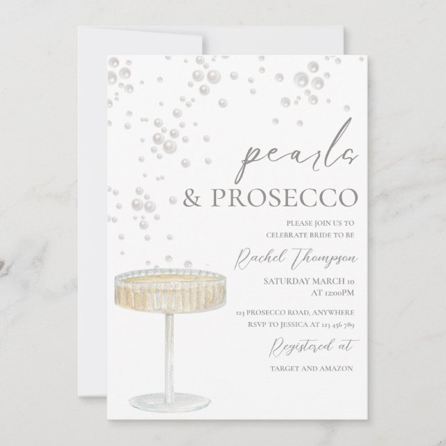 Convite de Chá de Noiva Pérolas e Prosecco (Frente)