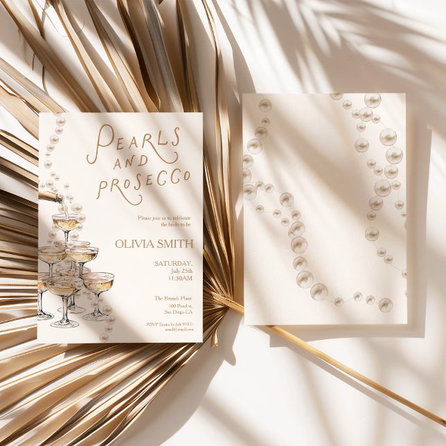 Convite de Chá de Noiva Pérolas e Prosecco Chic (pearls and prosecco invite, bridal shower invitation, chic bridal shower, elegant bridal invite, fem)