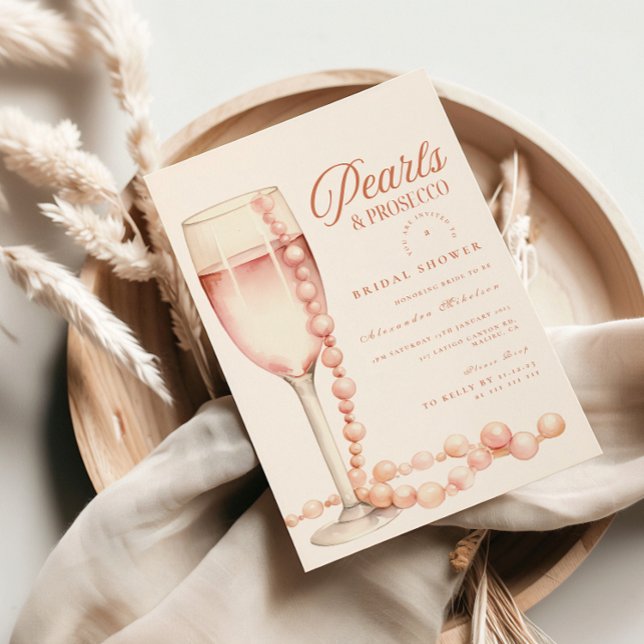 Convite de Chá de Noiva Pérolas e Prosecco em Rose (Criador carregado)