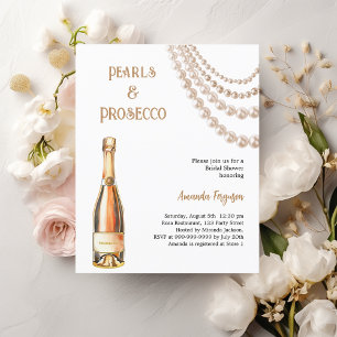 Convite de Chá de Noiva Pérolas Prosecco elegante