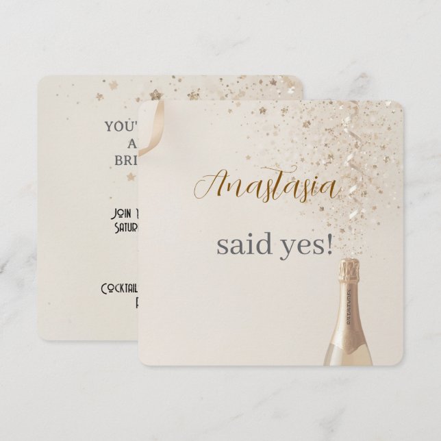 Convite de Chá de Noiva Personalizado Ela Disse Si (Frente/Verso)