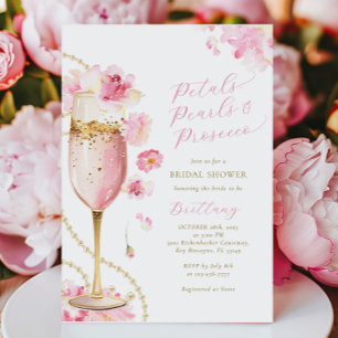 Convite de Chá de Noiva Pétalas, Pérolas e Prosecc