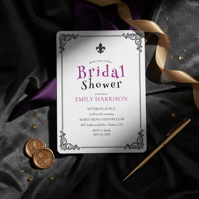 Convite de Chá de Noiva Preto e Branco Clássico (Criador carregado)