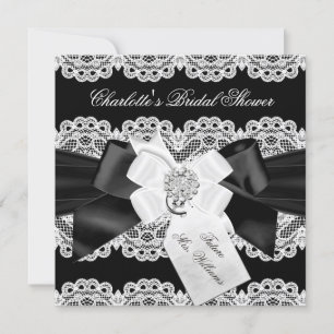 Convite de Chá de Noiva Preto e Branco Pretty Lace