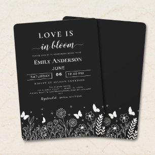 Convite de Chá de Noiva Preto Love Is in Bloom