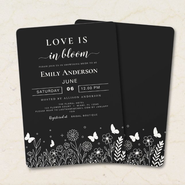 Convite de Chá de Noiva Preto Love Is in Bloom  (Criador carregado)