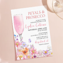 Convite de Chá de Noiva Prosecco Pétalas Florais R