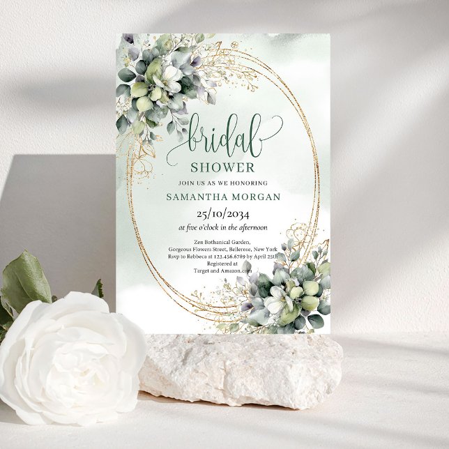 Convite de Chá de Noiva Pure Garden Eucalypto Dour (Pure Garden Eucalyptus Gold Bridal Shower Invitation)
