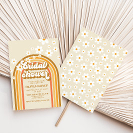 Convite de chá de noiva Retro Rainbow Daisy Groovy