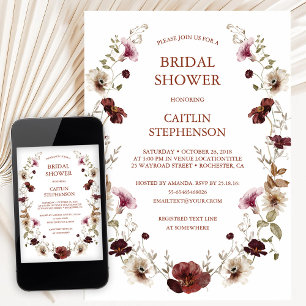 Convite de Chá de Noiva Rosa Bege e Borgonha