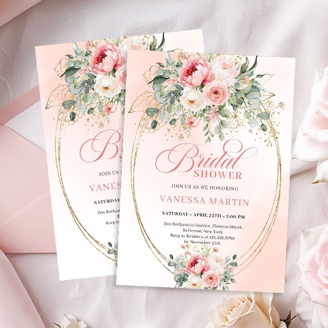 Convite de Chá de Noiva Rosa Blush Boho Rústico (Rustic Boho Blush Rose Bridal Shower Invitation)