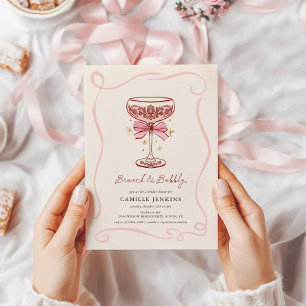 Convite de Chá de Noiva Rosa com Brunch e Espumant