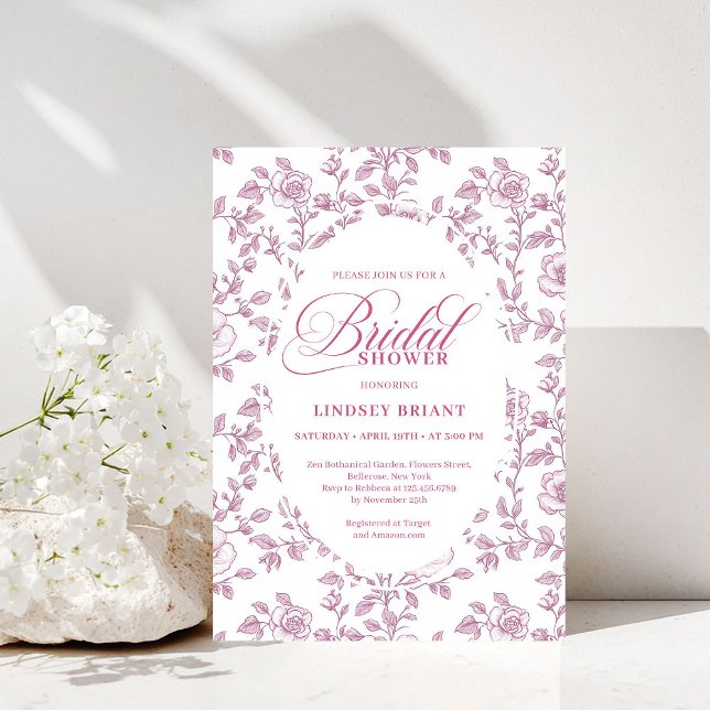 Convite de Chá de Noiva Rosa Pó Rosa Padrão (Dusty Rose Rose Pattern Pink Bridal Shower Invitation)
