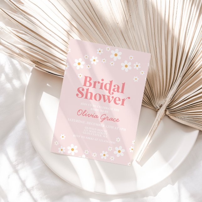 Convite de Chá de Noiva Rosa Retro Daisy (Criador carregado)