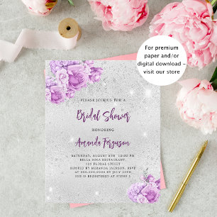 Convite de chá de noiva rosa violeta prateado