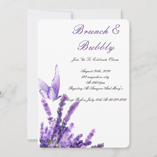 CONVITE DE CHÁ DE NOIVA ROXO COM BRUNCH & BEBIDAS  (Frente)