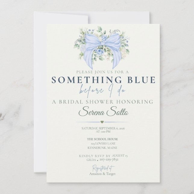 Convite de Chá de Noiva Something Blue Before I Do (Frente)