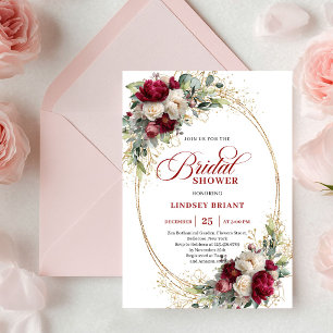 Convite de Chá de Noiva Timeless Merlot Rose Gold