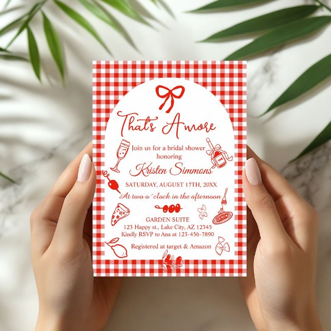 Convite de Chá de Noiva Vermelho Branco Isso É Amo (That's Amore Italian Food Bridal Shower Invitation)