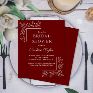 Convite de Chá de Noiva Vermelho Escuro com Ramos 