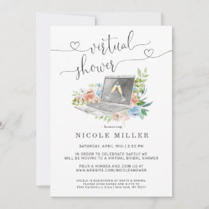 Convite de Chá de Noiva Virtual Laptop Floral
