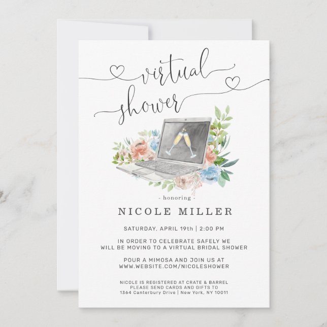 Convite de Chá de Noiva Virtual | Laptop Floral (Frente)