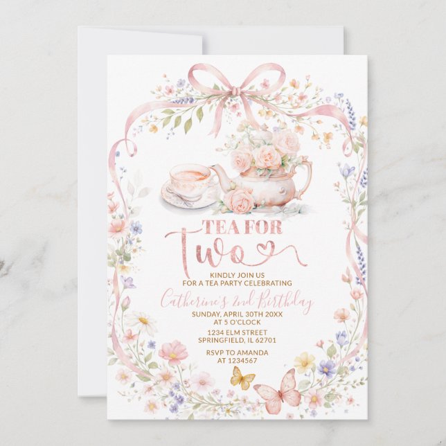 Convite de Chá de Noiva Wildflower Tea for Two (Frente)