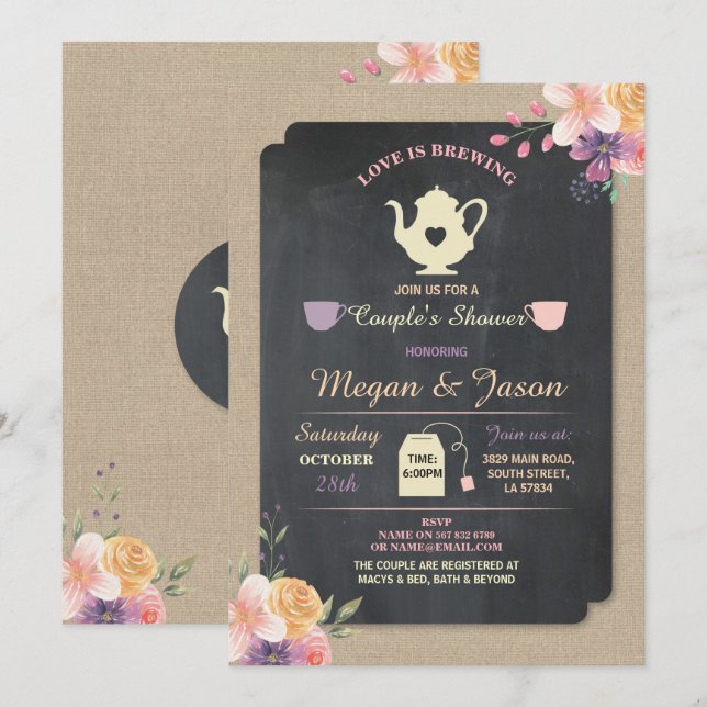 Convite de Chá de Panela de Chá para Casal LOVE IS (Frente/Verso)