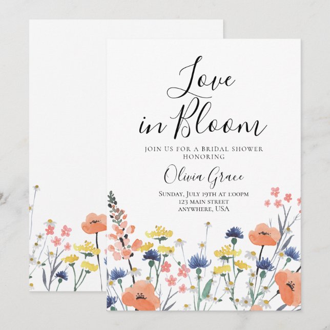 Convite de chá de panela de noiva com flores silve (Frente/Verso)