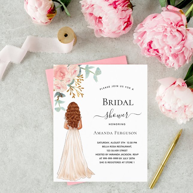 Convite de chá de panela de noiva rosa verde orçam (Criador carregado)