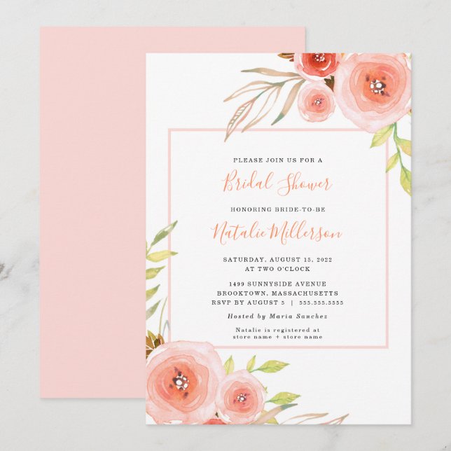 Convite de chá de panela floral cor-de-rosa Trendy (Frente/Verso)
