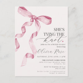 Convite de Chá de Panela Rosa Pastel com Laço Coqu