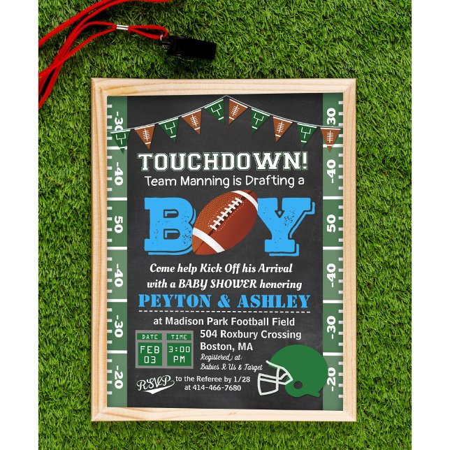 Convite de Chalkboard para Chá de Bebê de Futebol (Criador carregado)