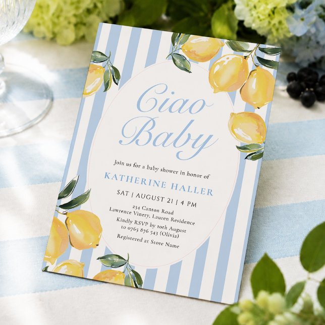 Convite de Chamada de Bebê Ciao Baby Lemon Blue (Criador carregado)