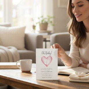 Convite de Chamada para Chá de Bebê Coração Rosa D