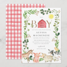 Convite de Chás de Bebê Animais da Fazenda