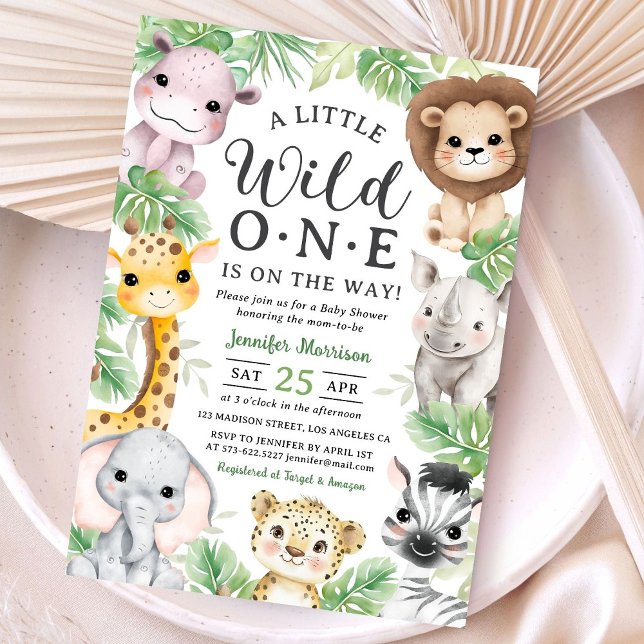 Convite de Chás de Bebê Animais Safari Wild One (Criador carregado)